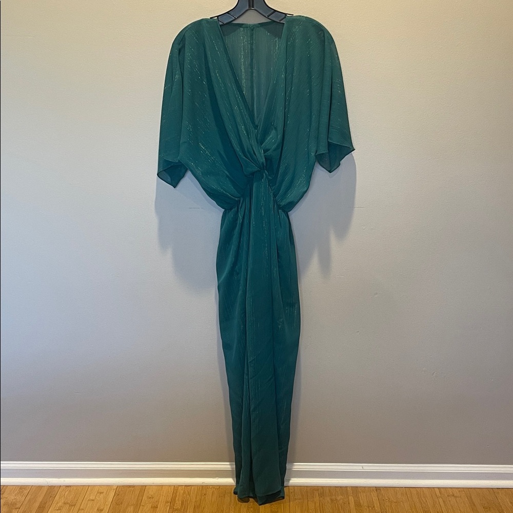 Elegant Teal Draped Maxi Dress